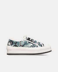 Walk'n'Dior Platform Denim Blue Multicolor Embroidered Cotton with Butterfly Bandana Motif Low Top Sneakers