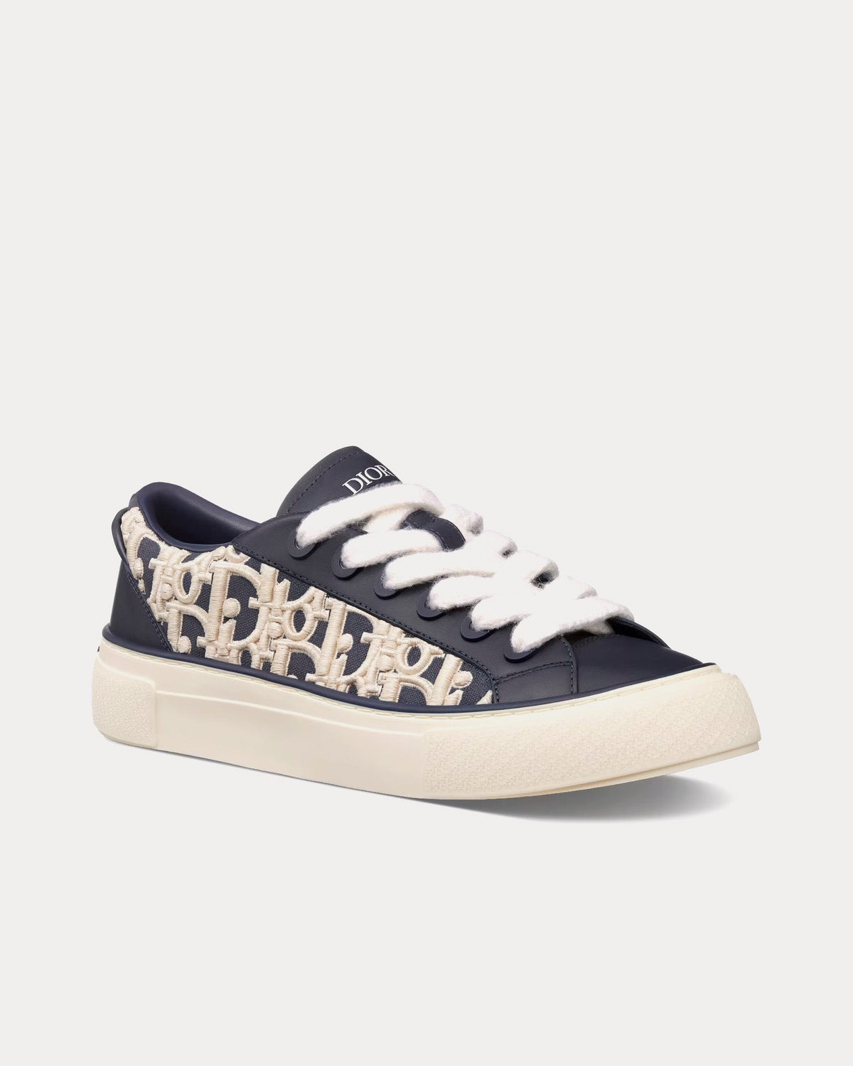 B33 Navy Blue Smooth Calfskin and Cream Dior Oblique Raised Embroidery Low Top Sneakers