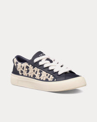 B33 Navy Blue Smooth Calfskin and Cream Dior Oblique Raised Embroidery Low Top Sneakers