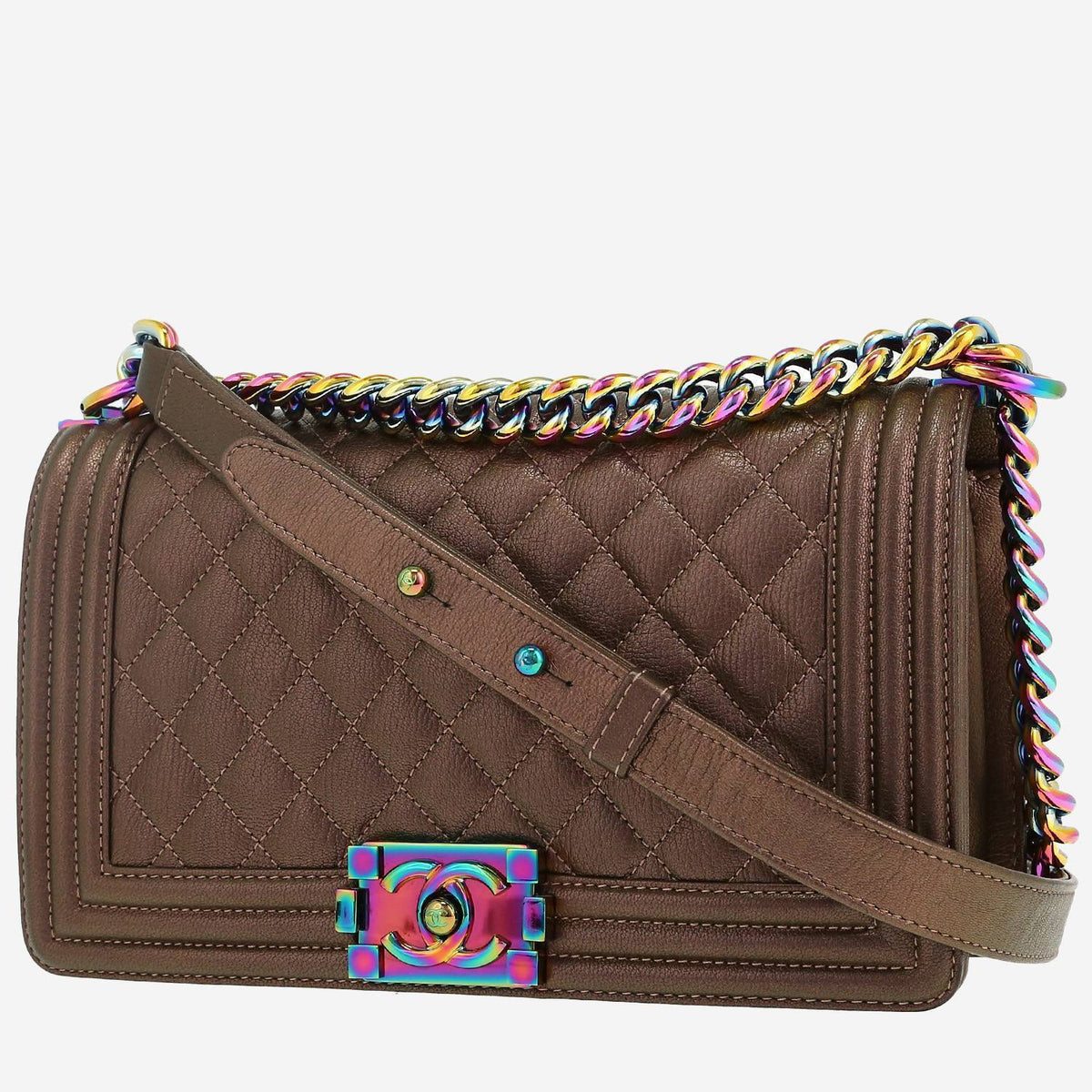 Boy shoulder bag in golden brown quilted leather