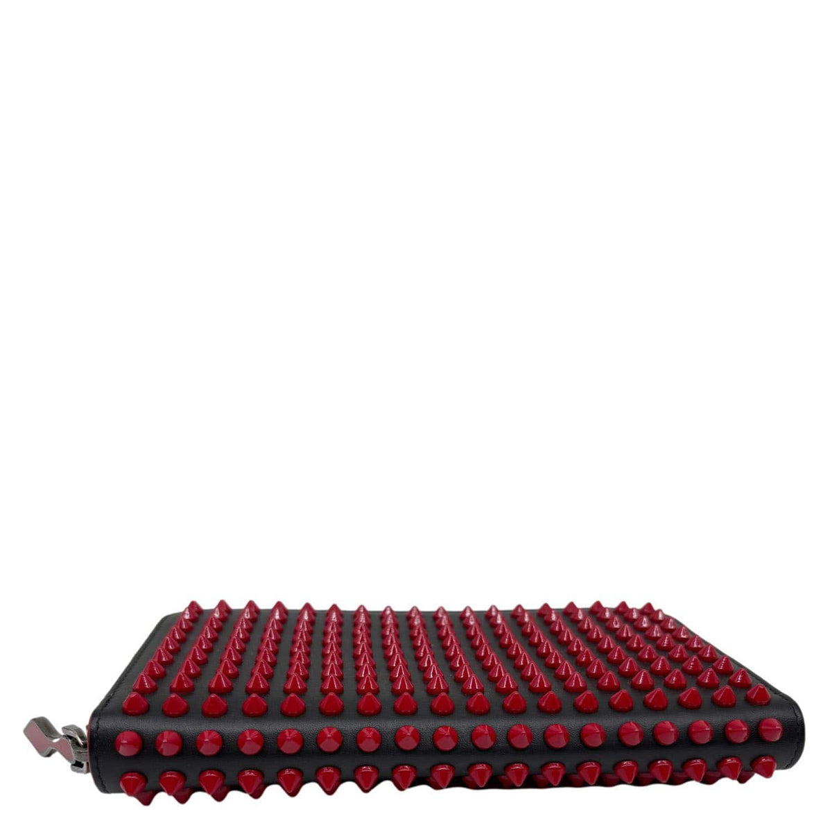 CHRISTIAN LOUBOUTIN Panettone Spikes Leather Zip Around Wallet Red