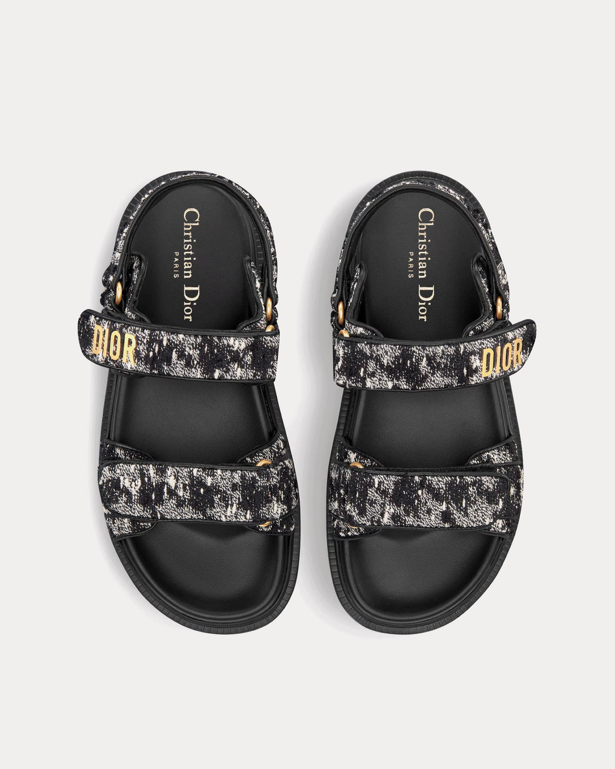 Dioract Black and White Houndstooth Tweed Sandals