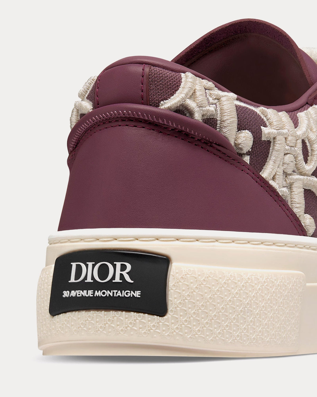 B33 Burgundy Smooth Calfskin with Cream Dior Oblique Raised Embroidery Low Top Sneakers