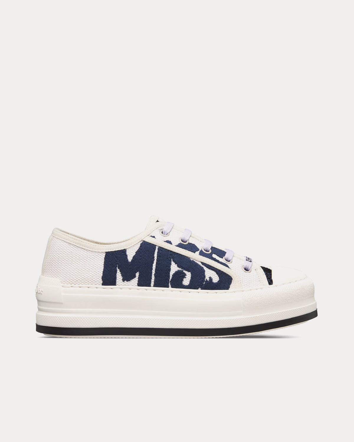 Walk'n'Dior Platform White and Deep Blue Embroidered Cotton Low Top Sneakers