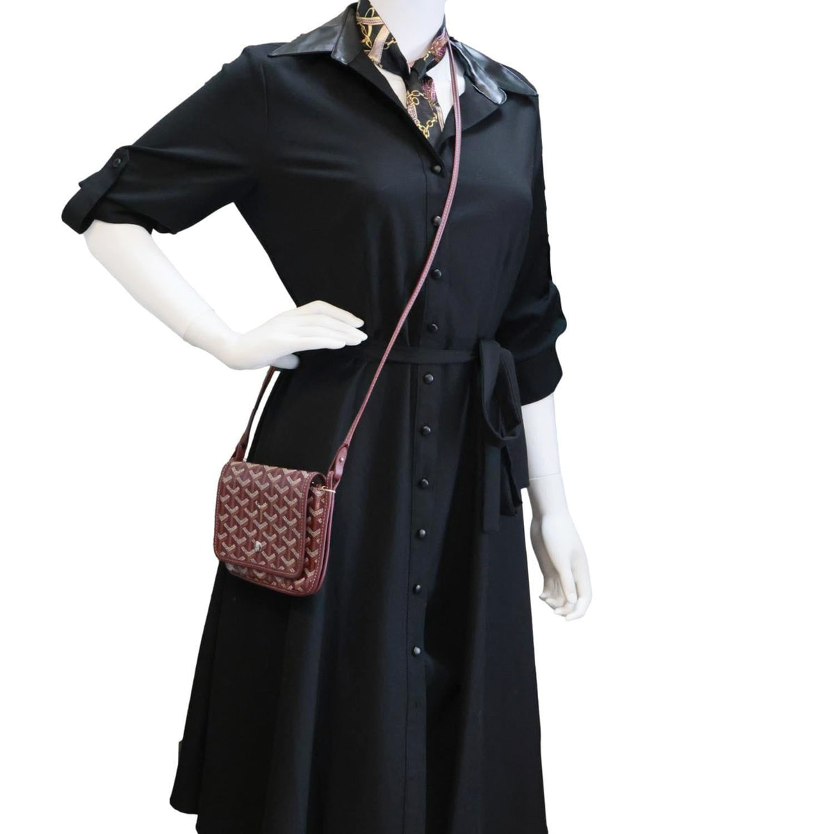 GOYARD Plumet Chevron Print Canvas Clutch Shoulder Bag Burgundy