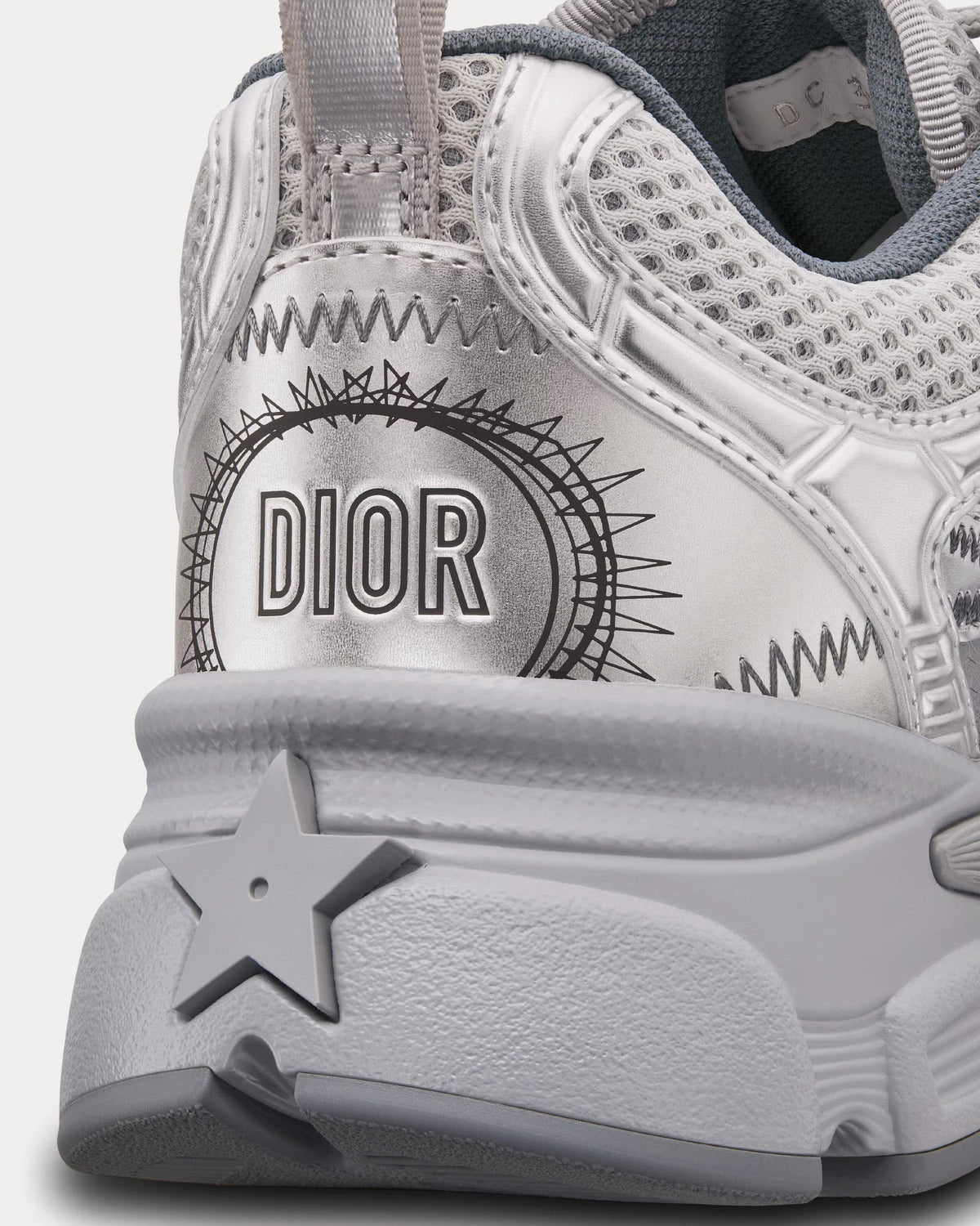 Chrono Gray Mesh with Silver-Tone Laminated Leather-Effect Panels Low Top Sneakers