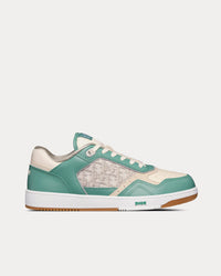 B27 Turquoise and Cream Smooth Calfskin and Cream Dior Oblique Jacquard Canvas Low Top Sneakers