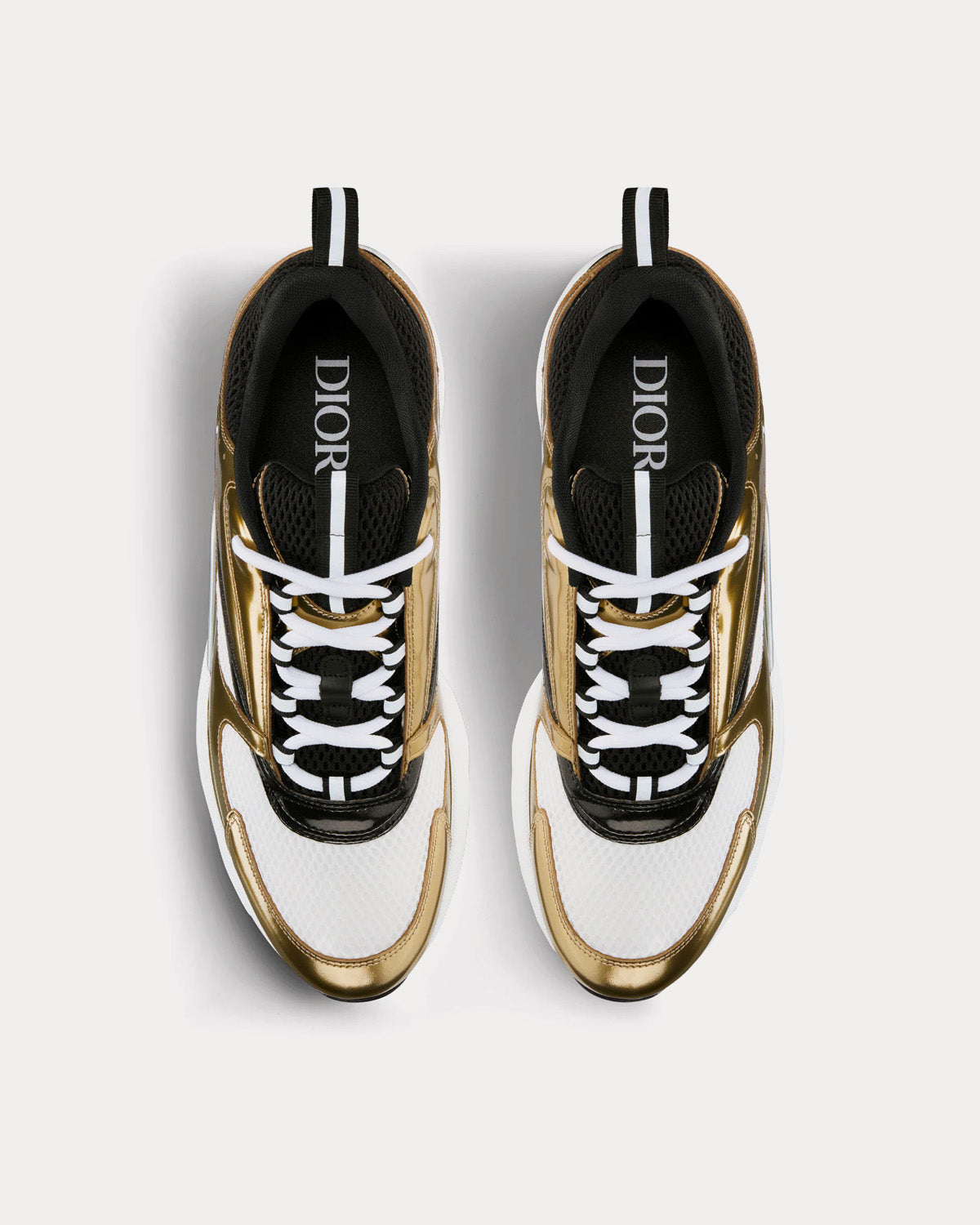 B22 Technical Mesh & Laminated Calfskin Gold-Tone / White / Black Low Top Sneakers