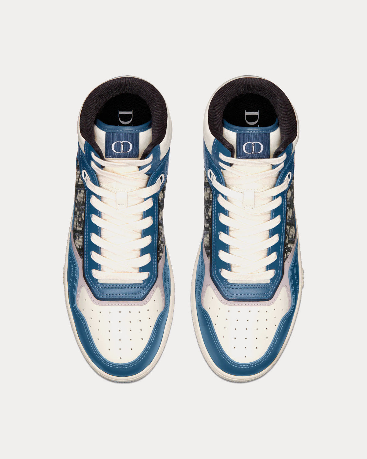 B27 Blue, Cream and Dior Gray Smooth Calfskin with Beige and Black Dior Oblique Jacquard High Top Sneakers