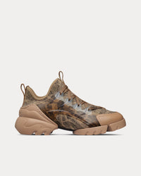 D-Connect Beige and Black Technical Fabric with Plan de Paris Print Low Top Sneakers