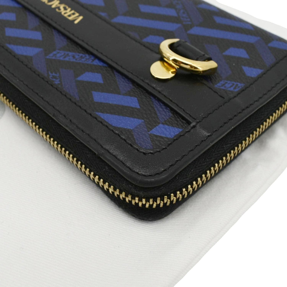 VERSACE  La Greca Coated Canvas Long Zip Wallet Blue