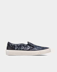 B101 Navy Blue CD Diamond Canvas and Smooth Calfskin Slip On Sneakers
