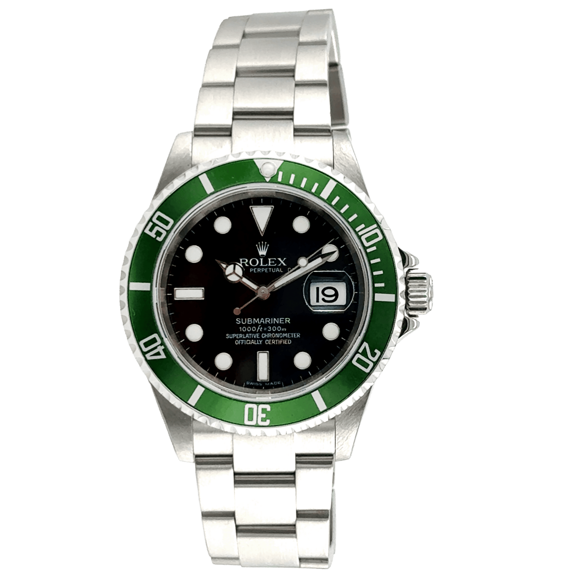 Pre-owned Rolex Submariner Date 16610LV Kermit with green bezel