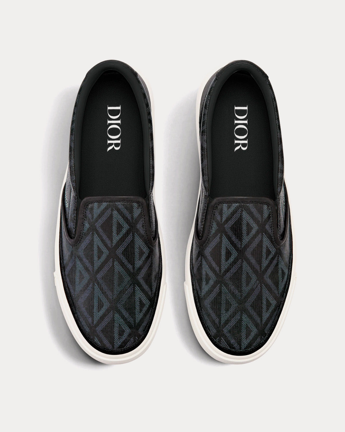 B101 Black CD Diamond Canvas and Smooth Calfskin Slip On Sneakers