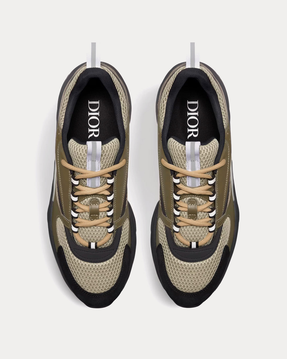 B22 Khaki and Black Technical Mesh and Khaki Calfskin Low Top Sneakers