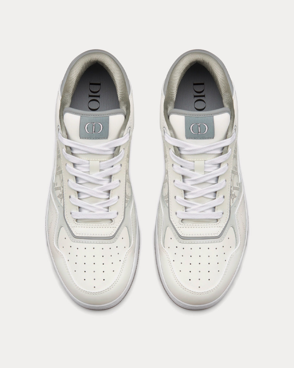 B27 White and Gray Smooth Calfskin with White Dior Oblique Galaxy Leather Low Top Sneakers