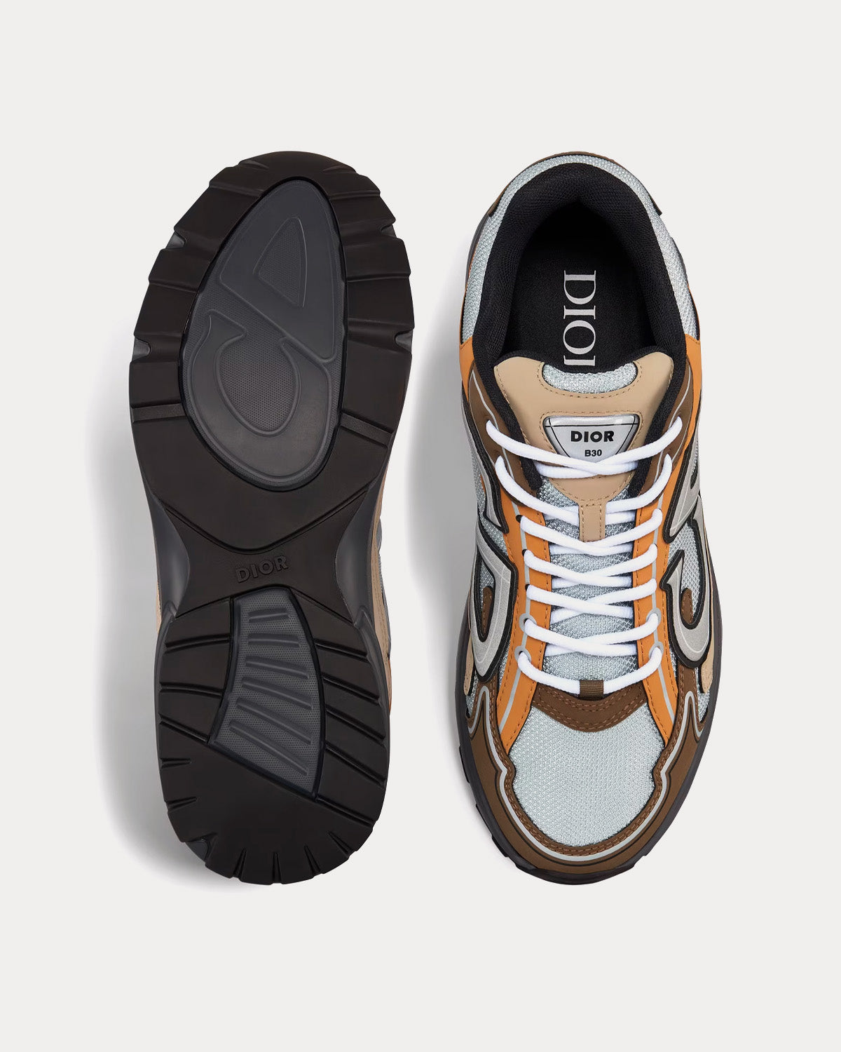 B30 Gray Mesh with Brown, Orange and Beige Technical Fabric Low Top Sneakers