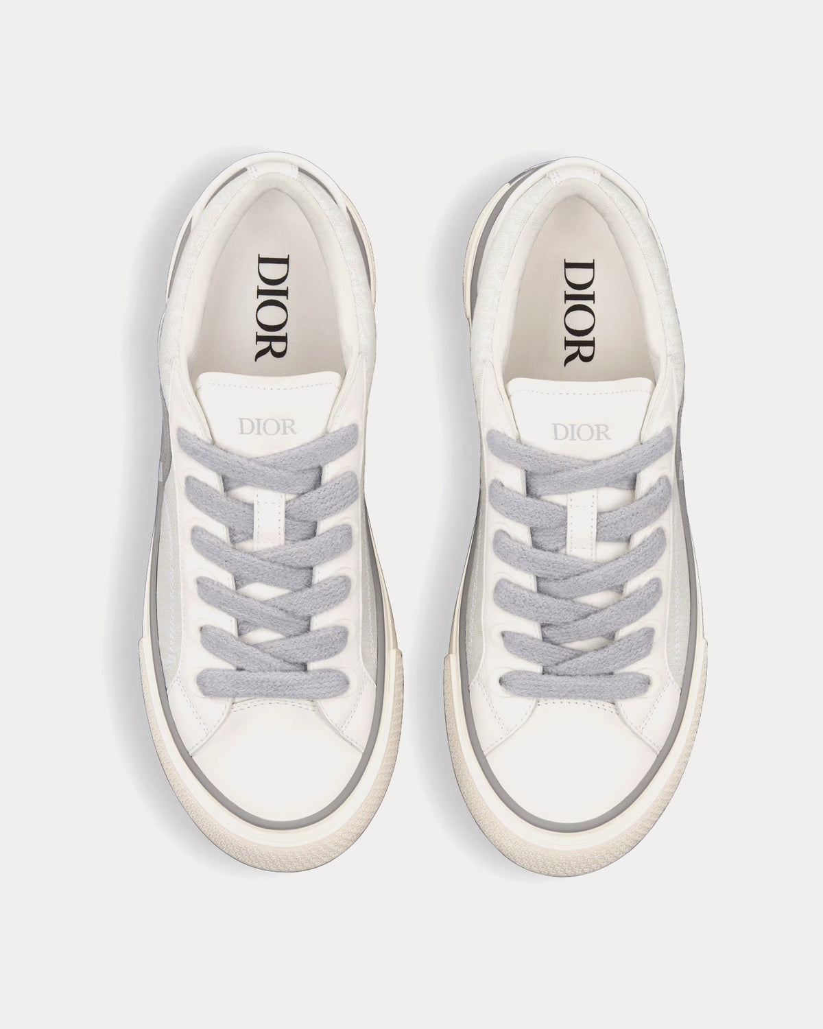 B33 Gray Smooth Calfskin and Gray Dior Oblique Jacquard Leather Low Top Sneakers