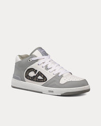 B57 Gray and White Smooth Calfskin with Beige and Black Dior Oblique Jacquard Mid Top Sneakers