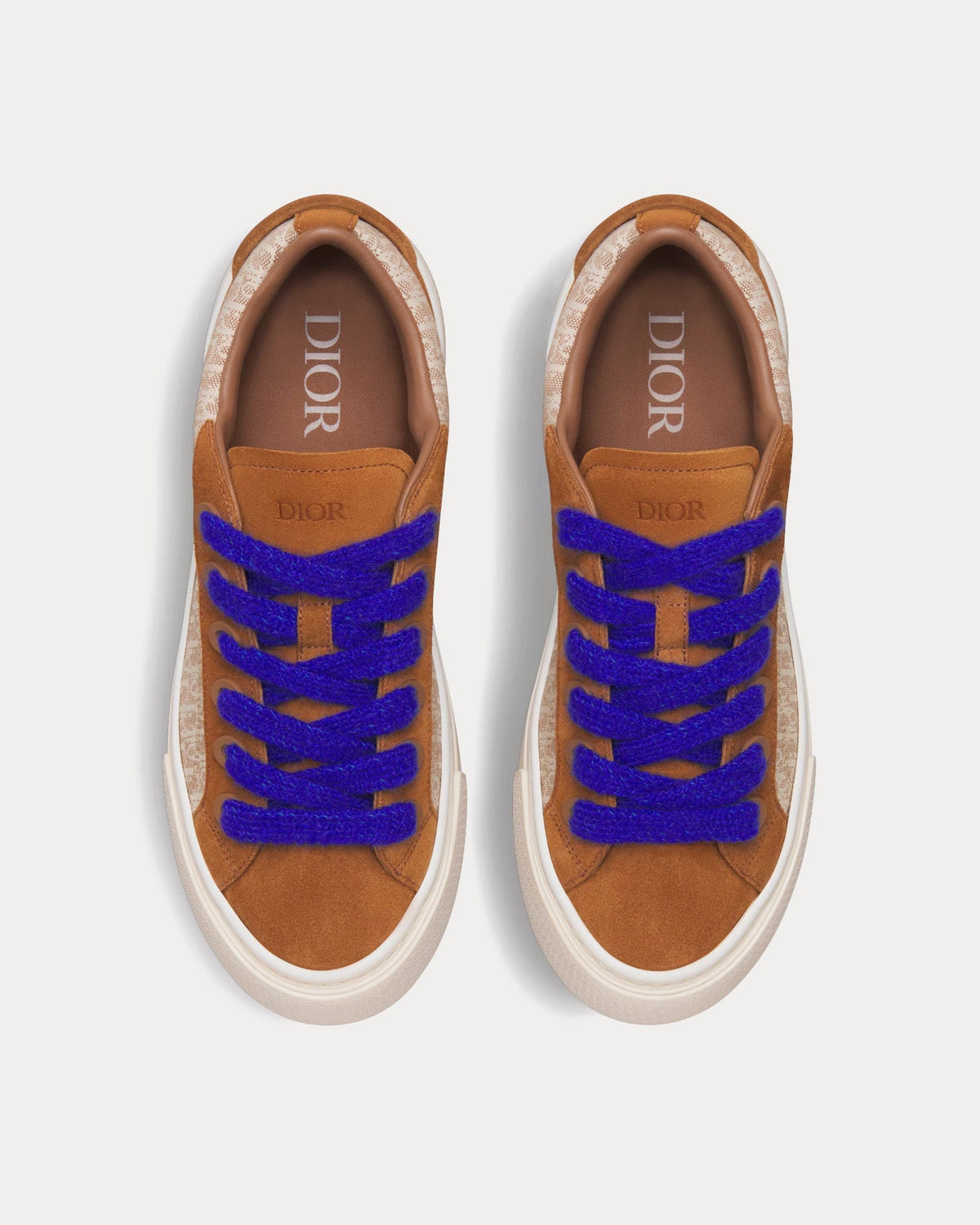 B33 Brown and Cream Dior Oblique Jacquard and Brown Suede Low Top Sneakers