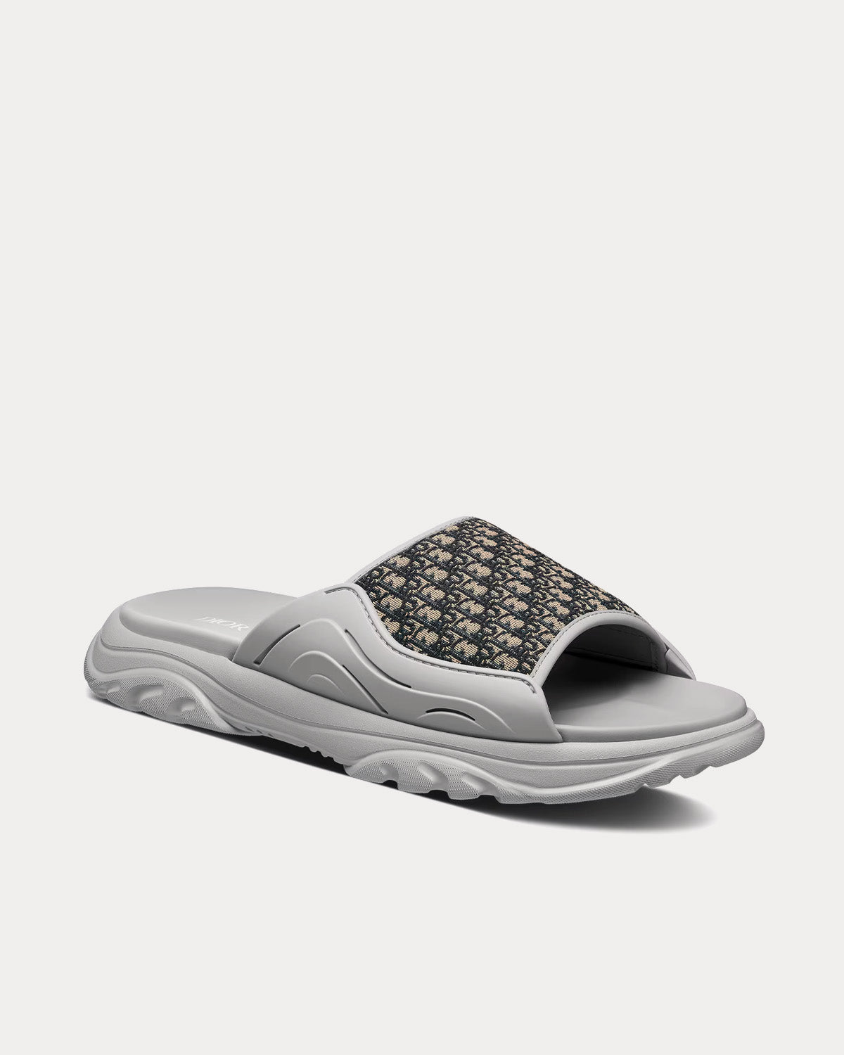 H-Town Gray Rubber with Beige and Black Dior Oblique Jacquard Slides