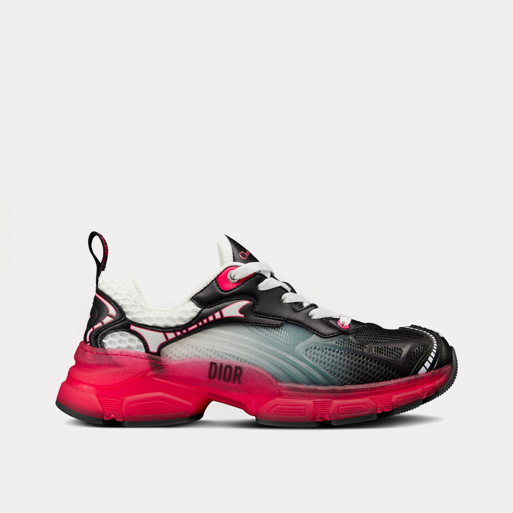 Vibe White Mesh and Black Calfskin with Raspberry Rubber Low Top Sneakers