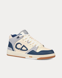 B57 Navy Blue and Cream Smooth Calfskin with Gray Suede Mid Top Sneakers