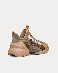 D-Connect Beige and Black Technical Fabric with Plan de Paris Print Low Top Sneakers