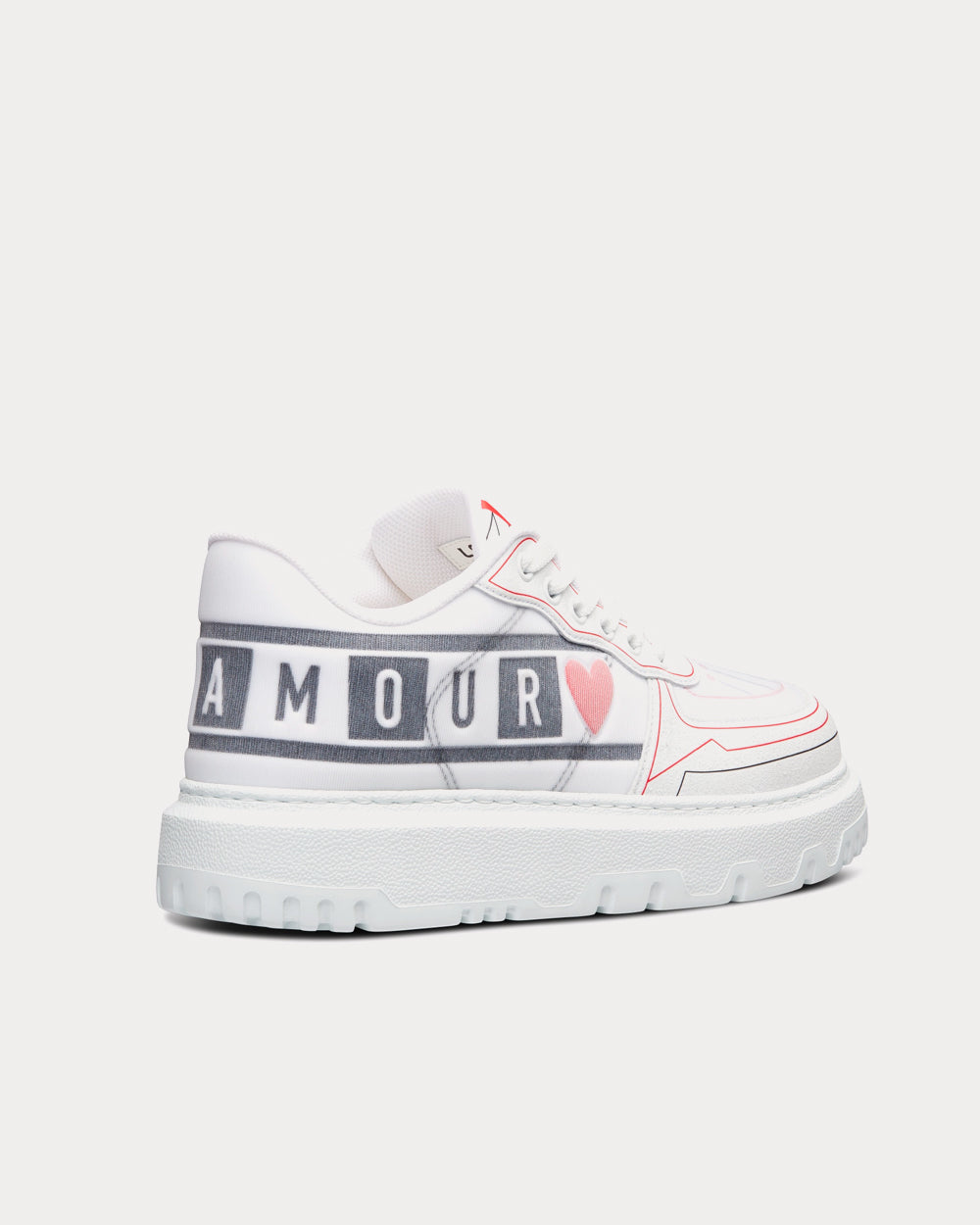 Dioramour Dior Addict White, Black and Red D-Chess Heart Calfskin and Technical Fabric Low Top Sneakers