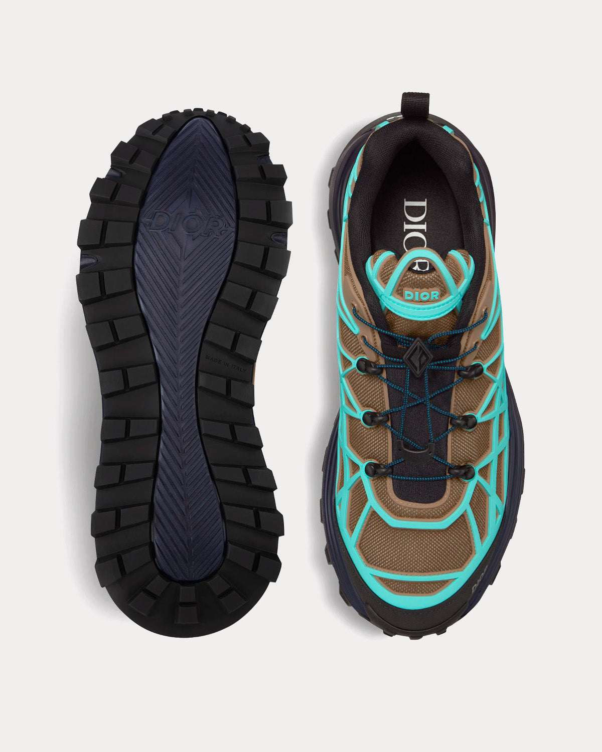 B31 Runner Technical Mesh & Rubber with Warped Cannage Motif Khaki / Turquoise / Black Low Top Sneakers