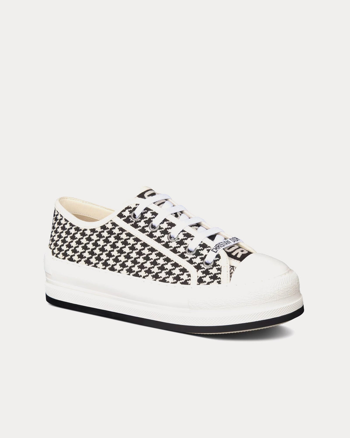 Walk'n'Dior Platform Black and White Micro-Houndstooth Embroidered Cotton Low Top Sneakers