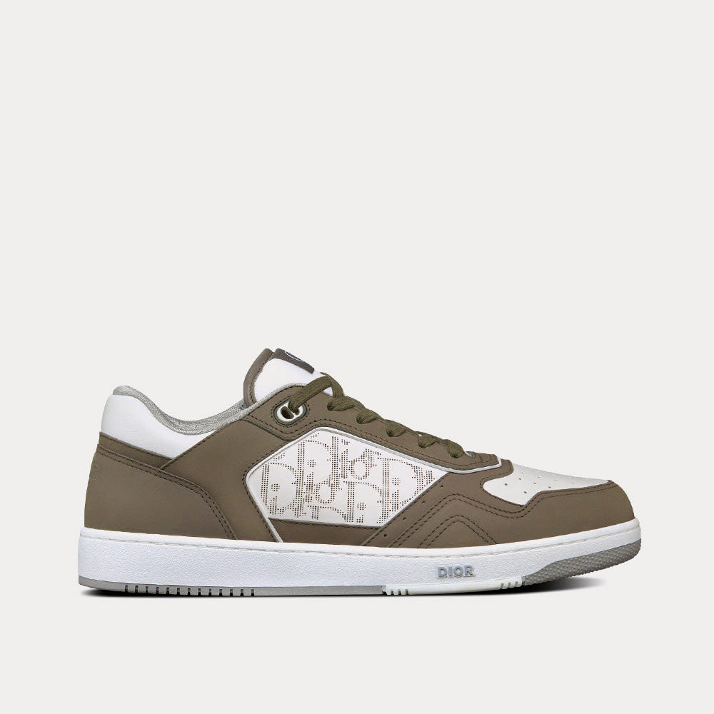 B27 Olive Nubuck Calfskin with White Dior Oblique Galaxy Leather Low Top Sneakers