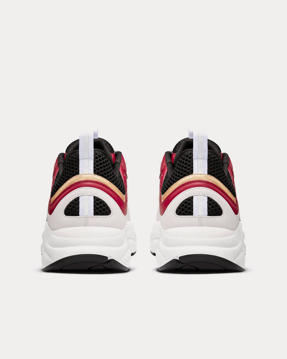 B22 White and Black Technical Mesh with Burgundy, White and Gold-Tone Calfskin Low Top Sneakers