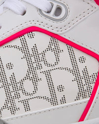 B27 White and Neon Pink Smooth Calfskin with White Dior Oblique Galaxy Leather High Top Sneakers