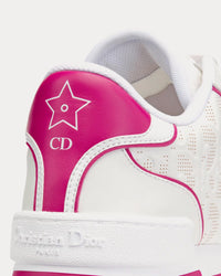 Dior One White and Fuchsia Dior Oblique Perforated Calfskin Low Top Sneakers