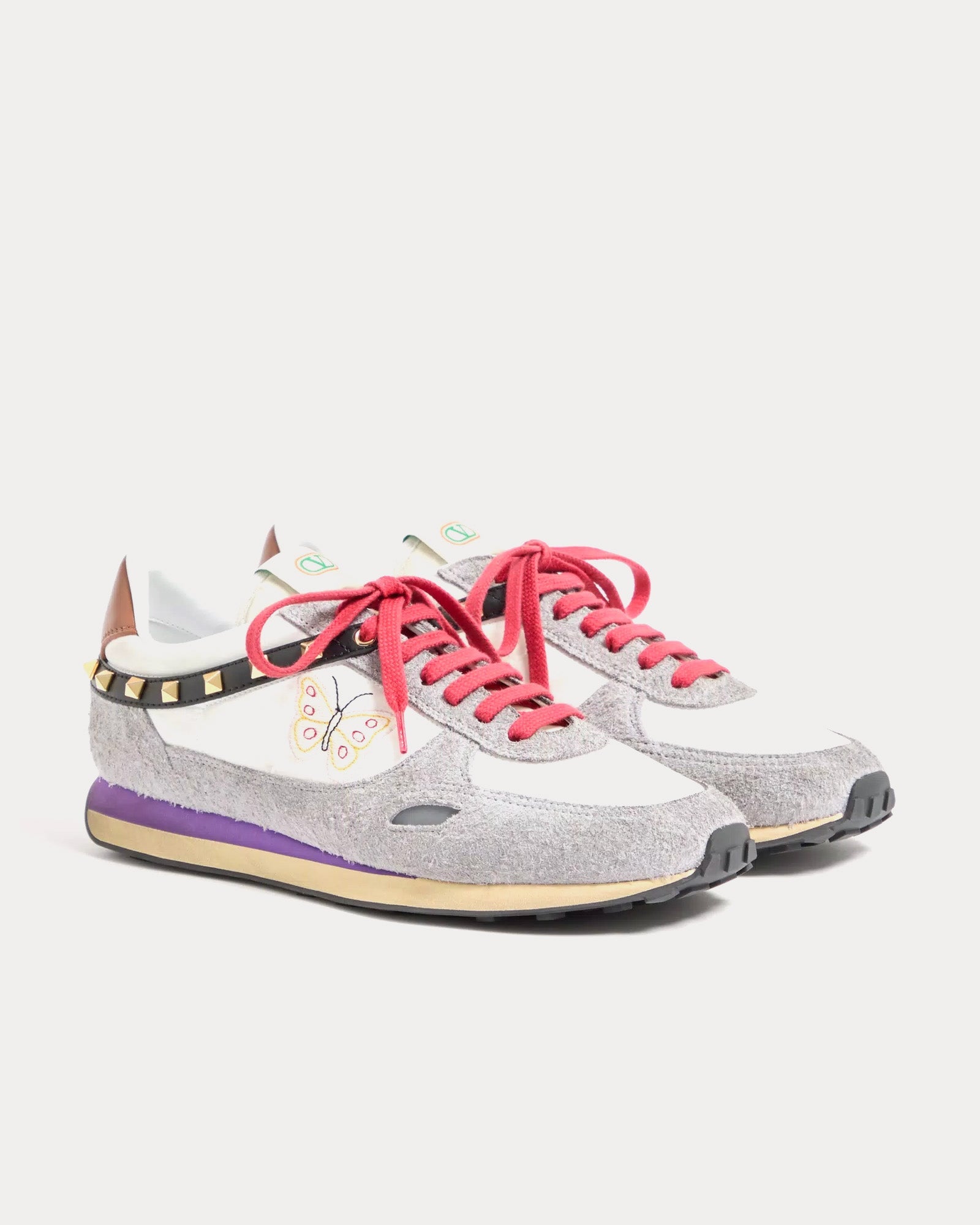 Stud Up Split Leather & Nylon with Butterfly Embroidery White / Multi Low Top Sneakers