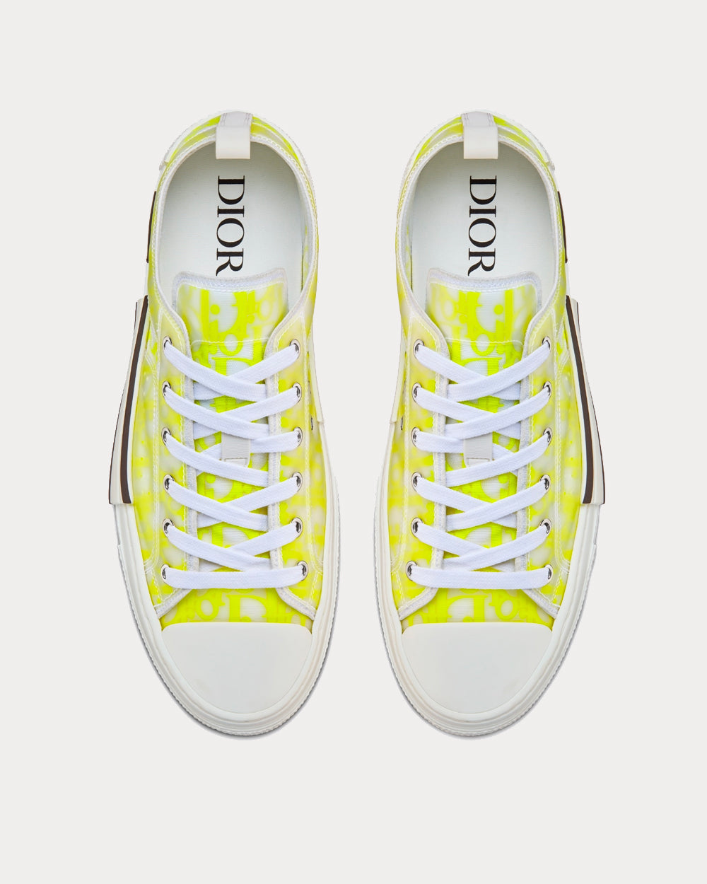 B23 White and Yellow Dior Oblique Canvas Low Top Sneakers