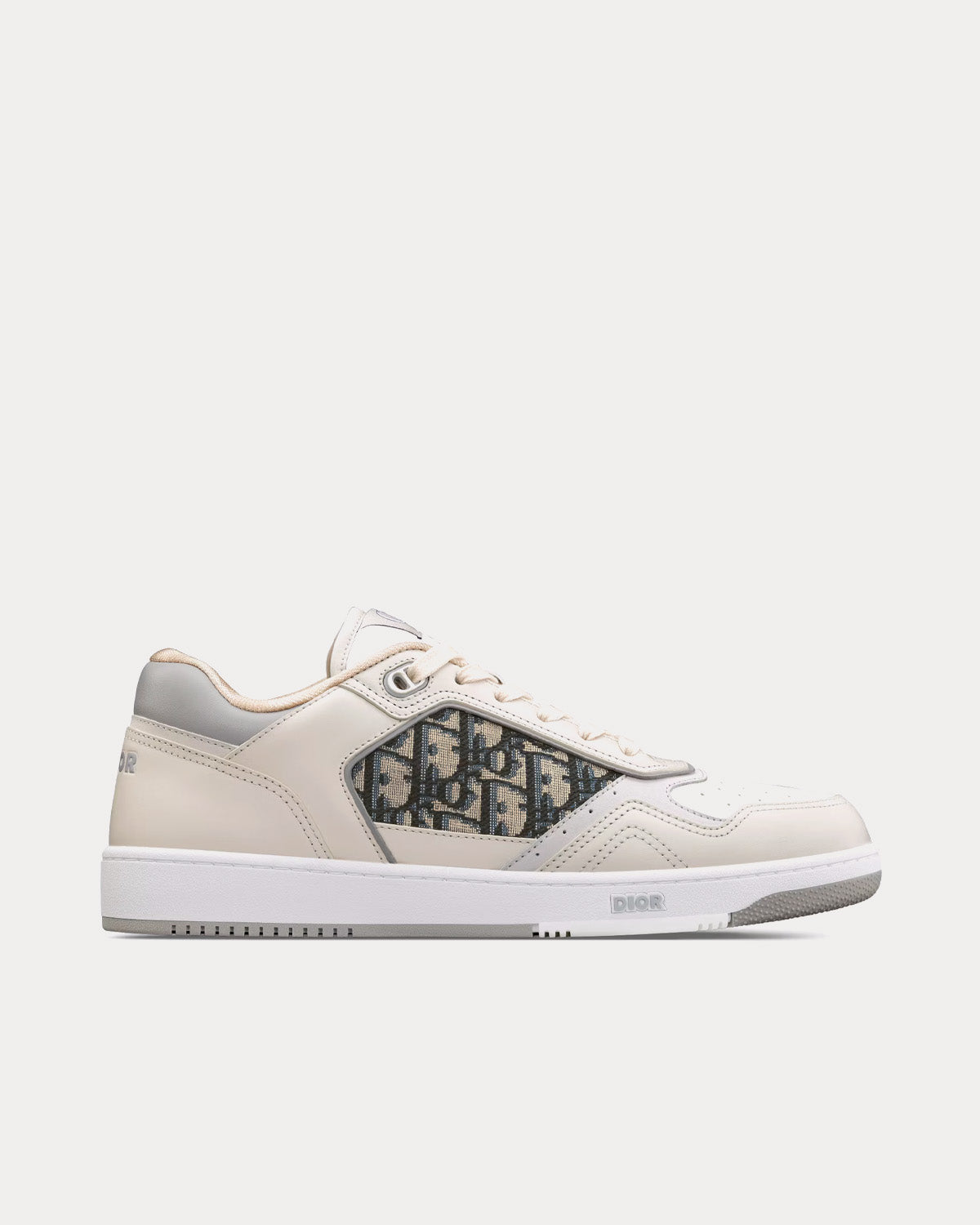 B27 Cream and White Smooth Calfskin with Beige and Black Dior Oblique Jacquard Low Top Sneakers