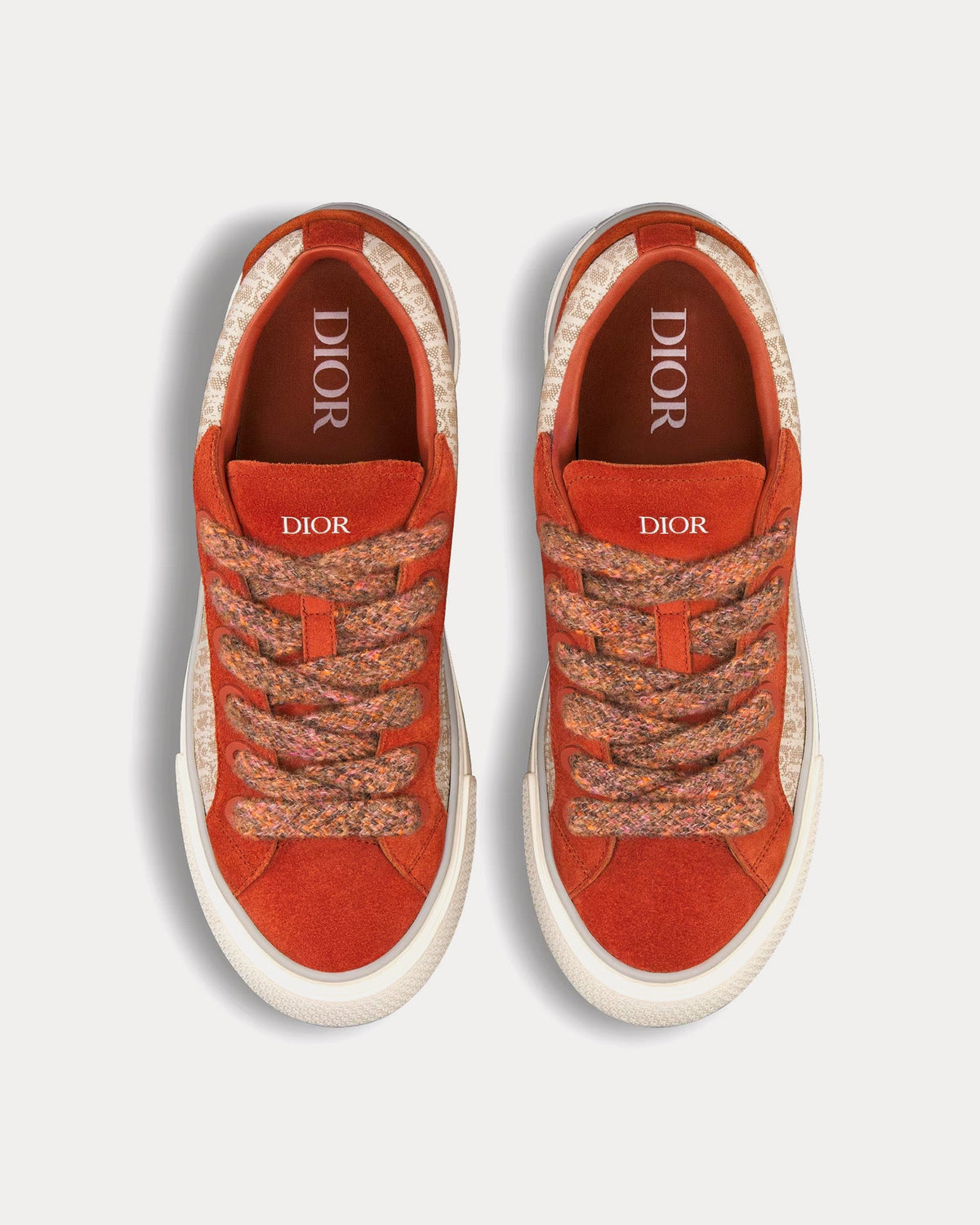 B33 Brown and Cream Dior Oblique Jacquard and Brown Suede Low Top Sneakers