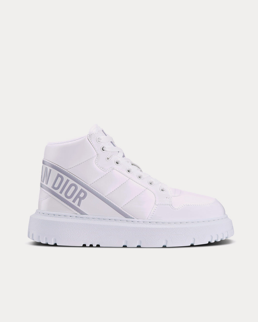 D-Player Quilted Nylon White High Top Sneakers