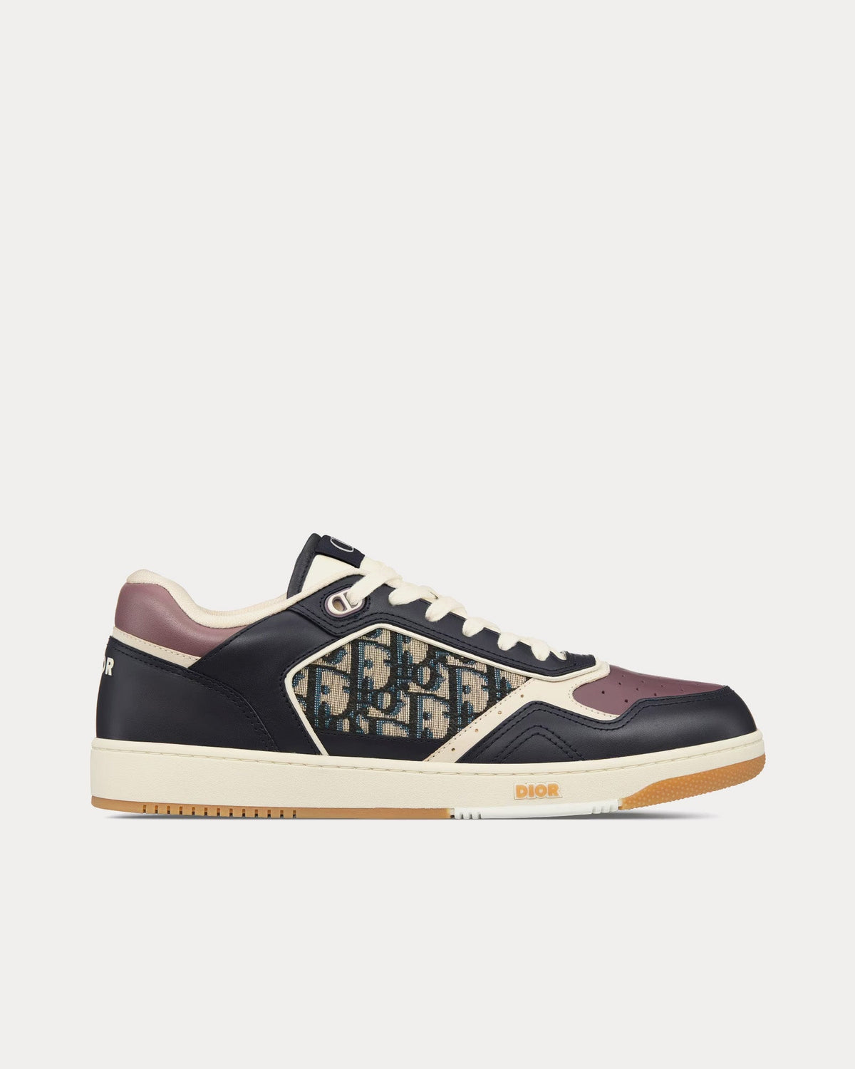 B27 Deep Blue and Plum Smooth Calfskin with Beige and Black Dior Oblique Jacquard Low Top Sneakers