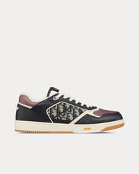 B27 Deep Blue and Plum Smooth Calfskin with Beige and Black Dior Oblique Jacquard Low Top Sneakers