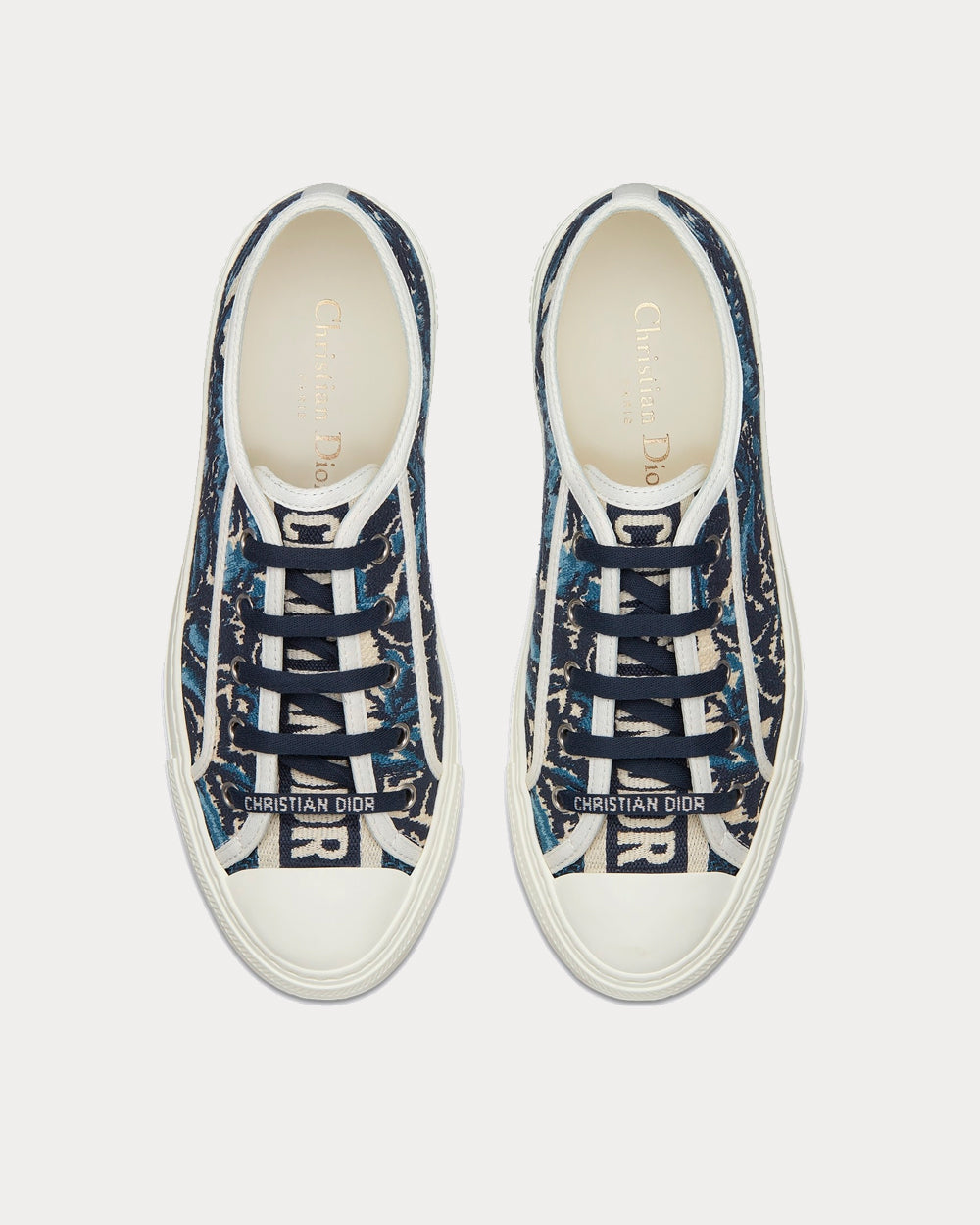 Indigo Blue Dior Palms Embroidered Cotton Low Top Sneakers