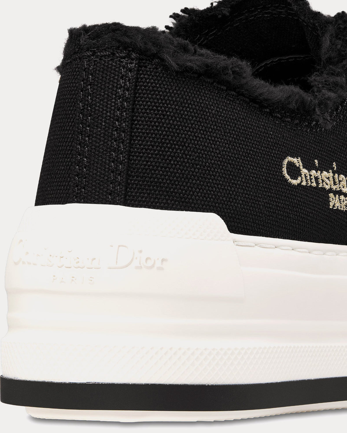 Dioriviera Walk'n'Dior Platform Black Fringed and Embroidered Cotton Canvas Low Top Sneakers