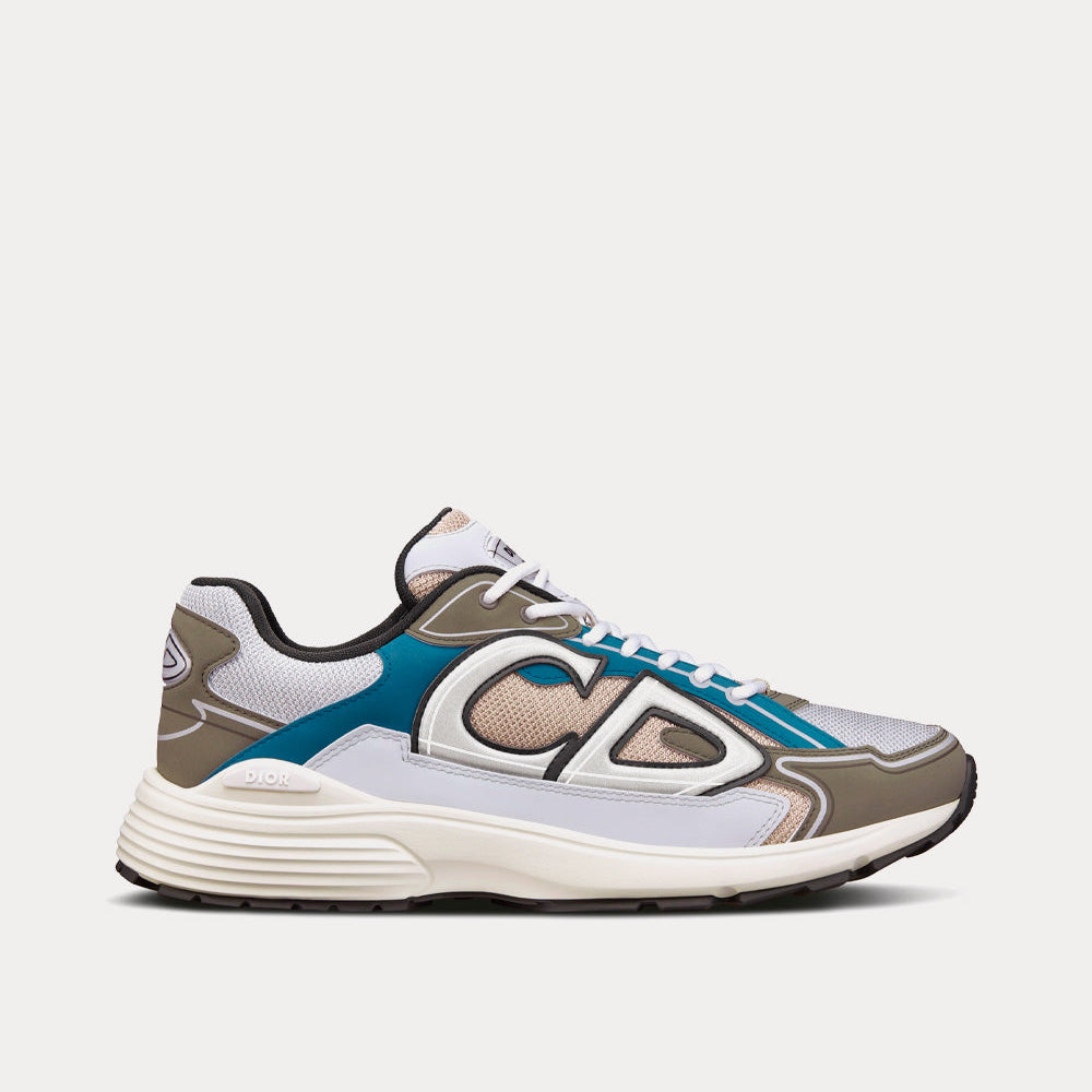 B30 White and Beige Mesh with Blue and Olive Technical Fabric Low Top Sneakers