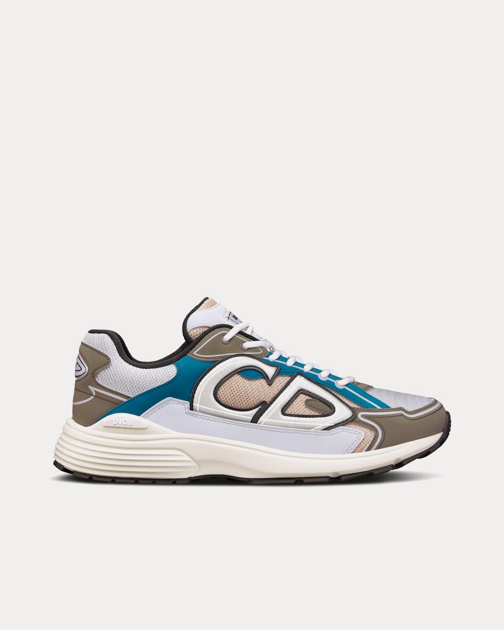 B30 White and Beige Mesh with Blue and Olive Technical Fabric Low Top Sneakers