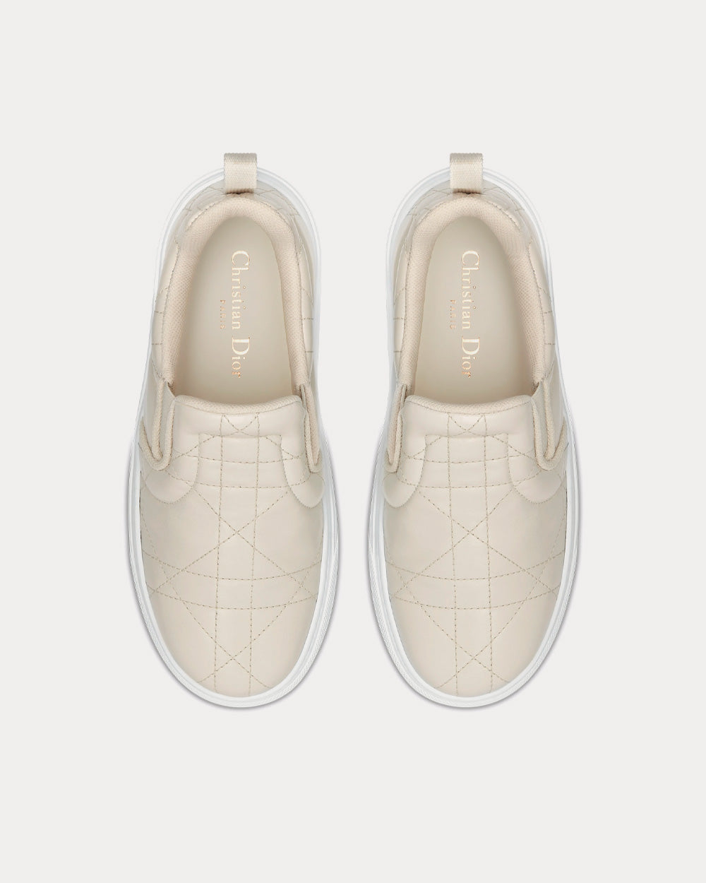Solar White Quilted Cannage Calfskin Slip On Sneakers