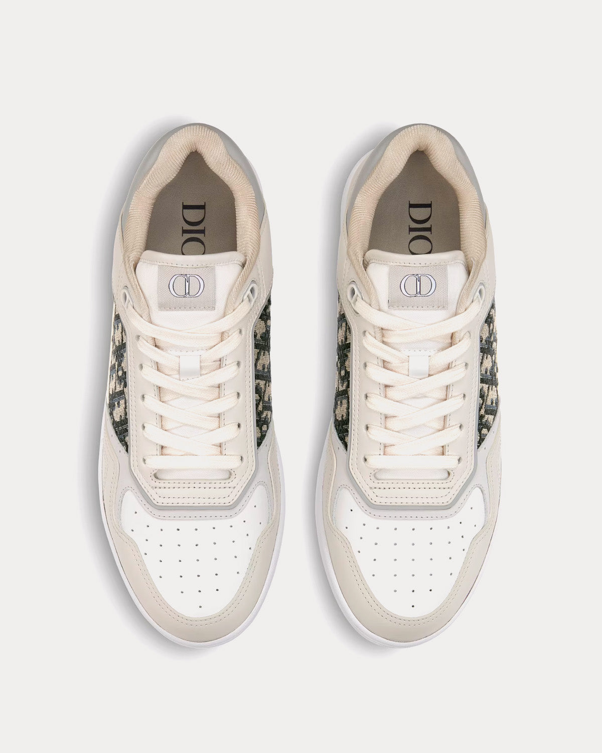B27 Cream and White Smooth Calfskin with Beige and Black Dior Oblique Jacquard Low Top Sneakers