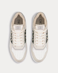 B27 Cream and White Smooth Calfskin with Beige and Black Dior Oblique Jacquard Low Top Sneakers