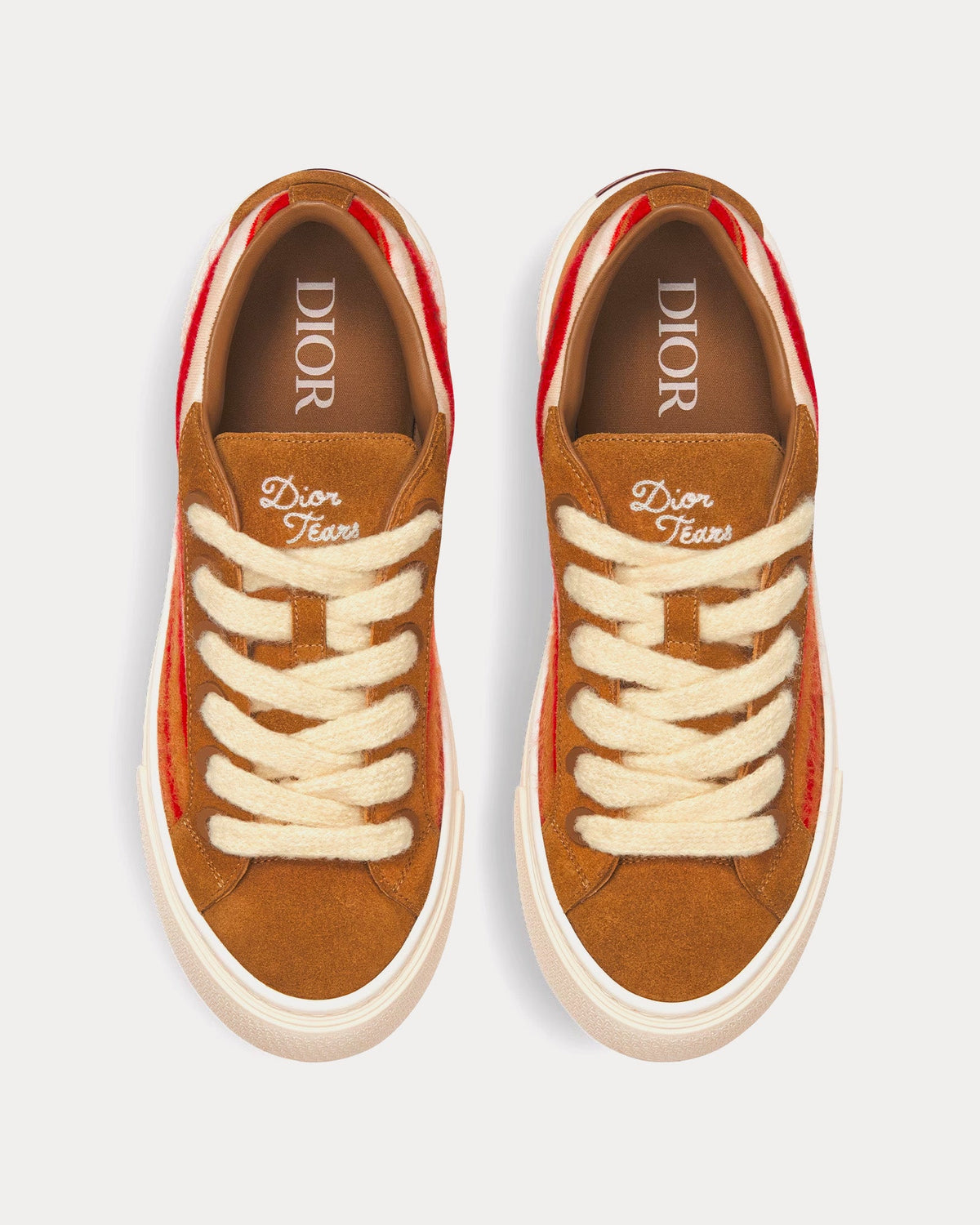 Dior Tears B33 Limited Edition Red Multicolor Mohair and Brown Suede Low Top Sneakers